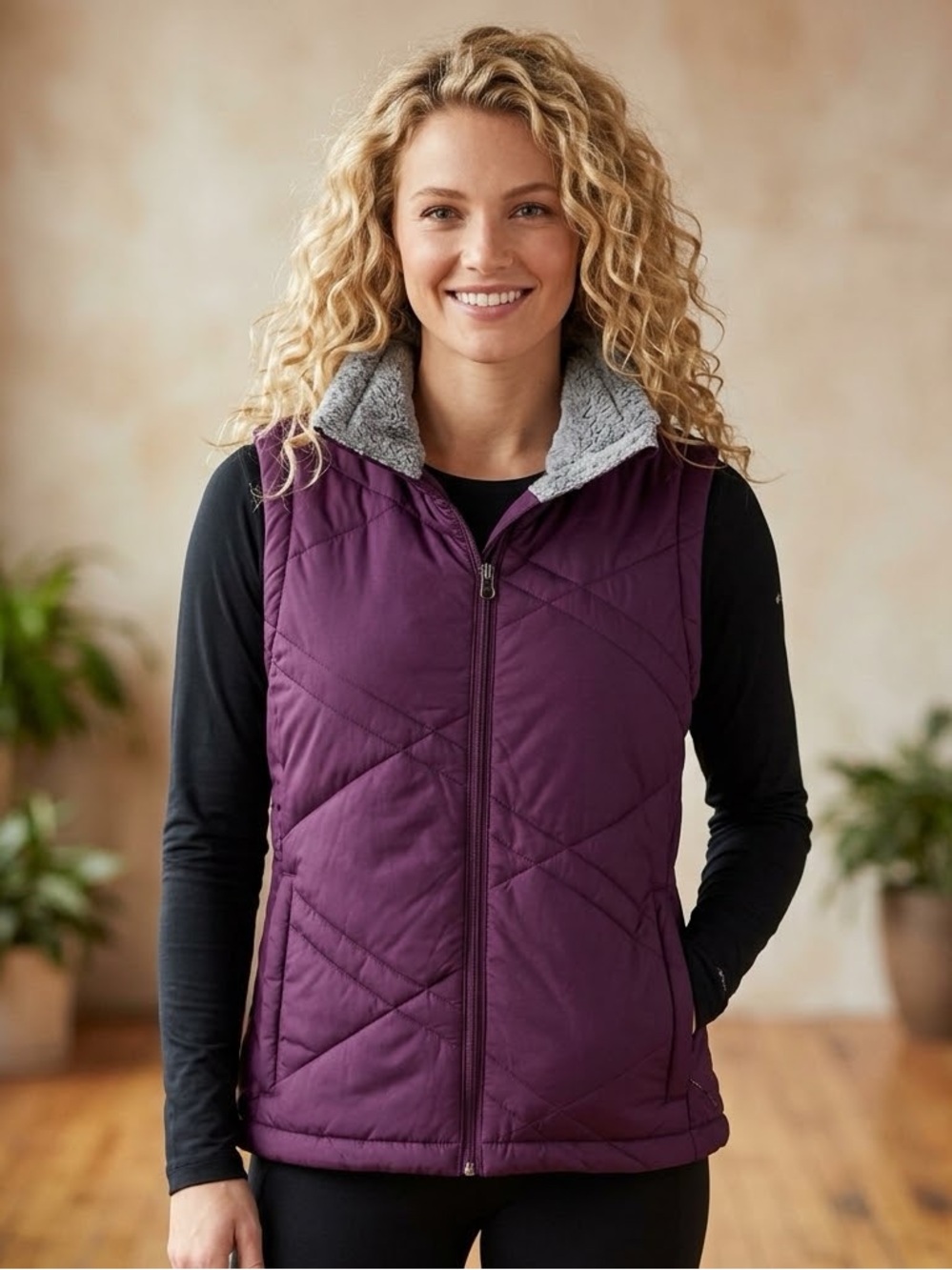 Beautiful Columbia Quilted Fleece Collar Vest in Plum/Purple Like new! XL